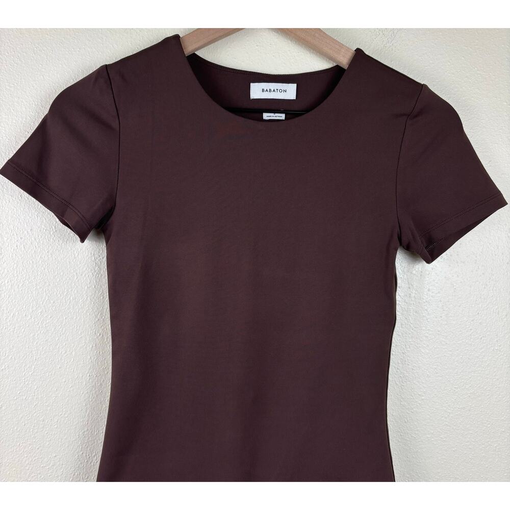 Aritzia Babaton Contour Short Sleeve Bodysuit Size Small in Dark Brown - Picture 4 of 10